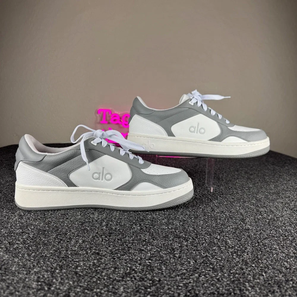 Alo Yoga Alo-X Sneaker Vegan Leather Grey White Mens 12.5 Womens 14 unisex